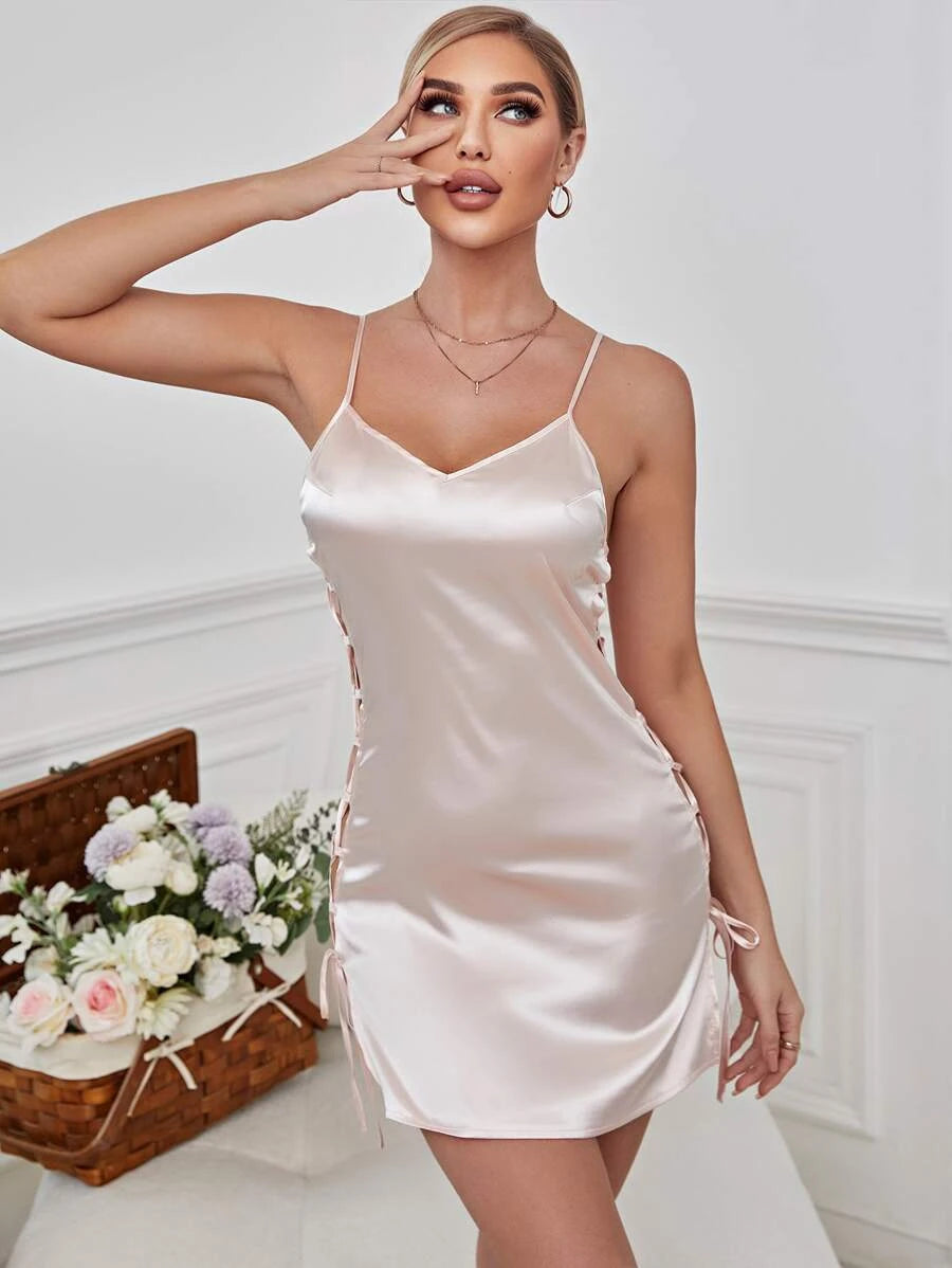 Lace Up Side Satin Slips-Soco Hoodie