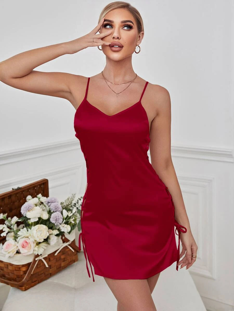 Lace Up Side Satin Slips-Soco Hoodie