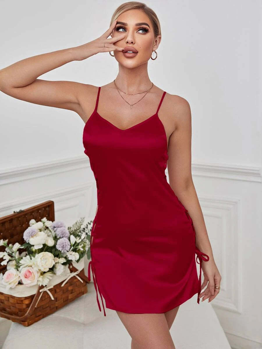 Lace Up Side Satin Slips-Soco Hoodie