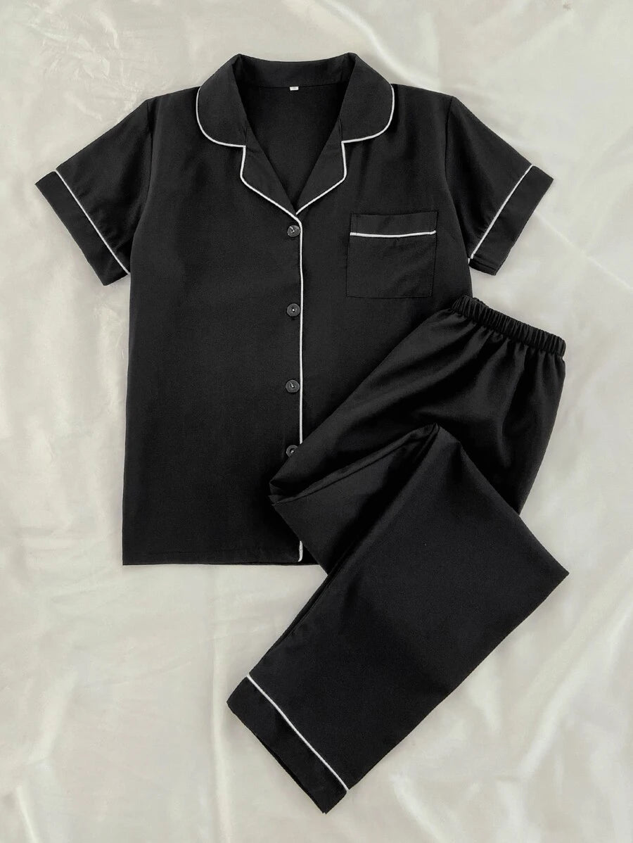 Lapel Collar Binding Night Set-Soco Hoodie