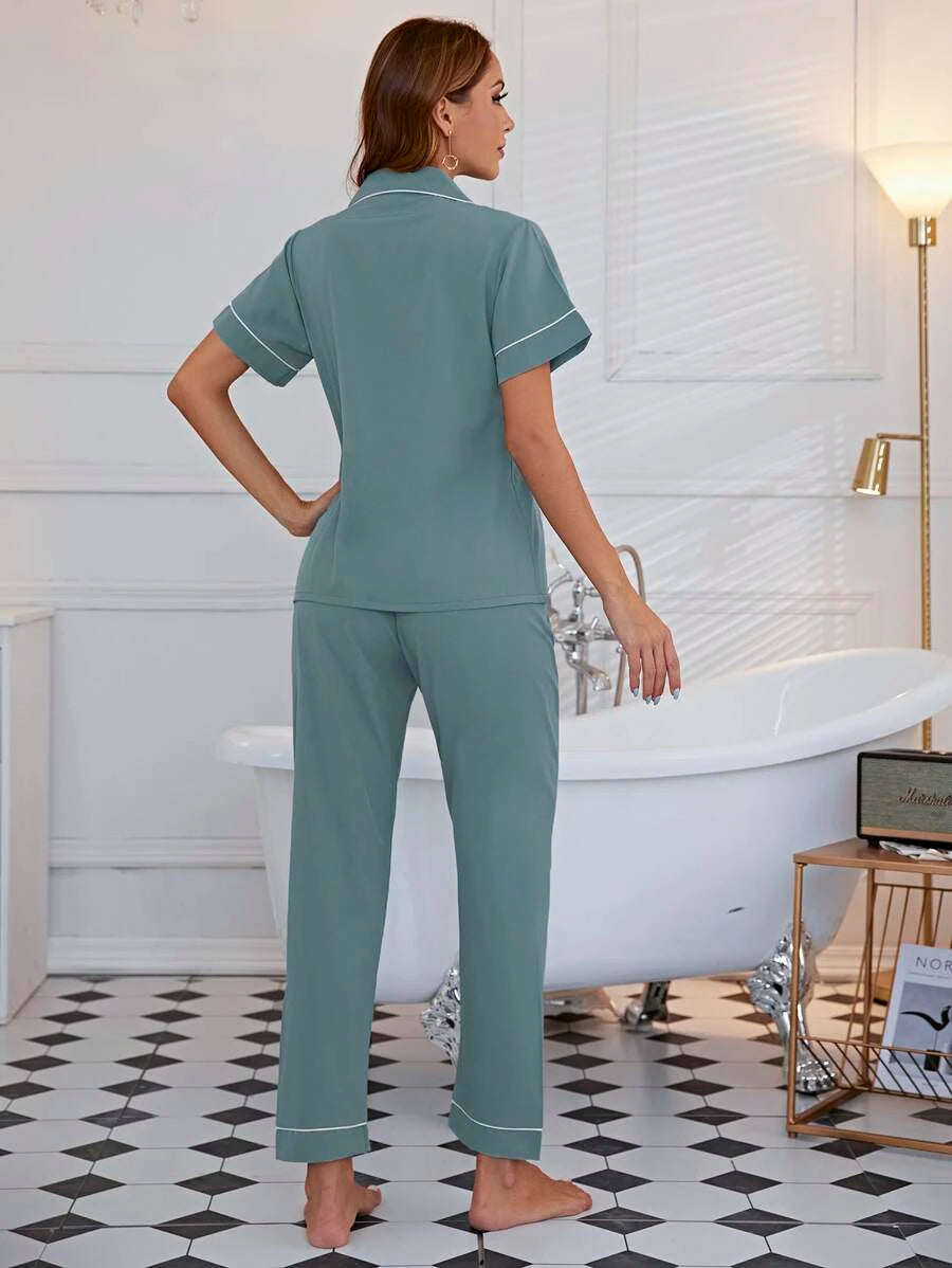 Lapel Collar Binding Night Set-Soco Hoodie