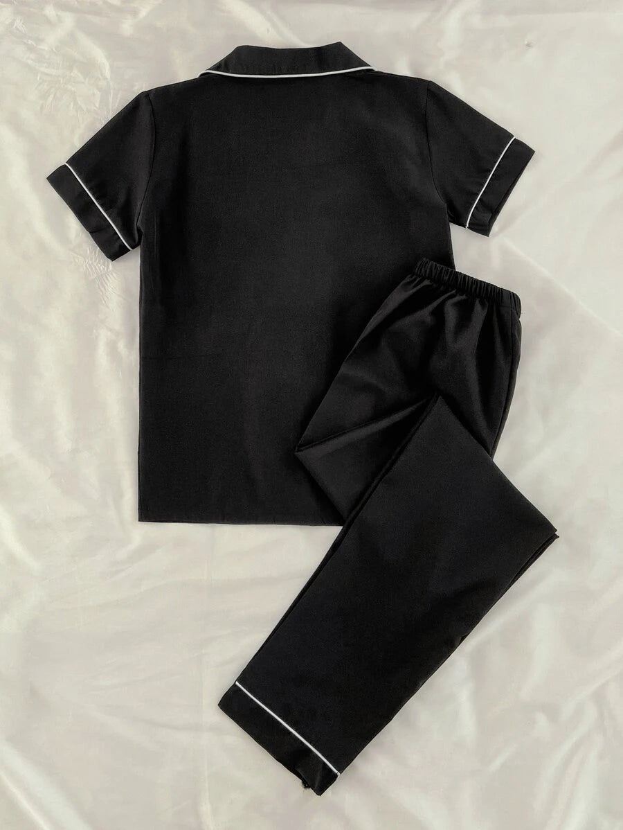 Lapel Collar Binding Night Set-Soco Hoodie