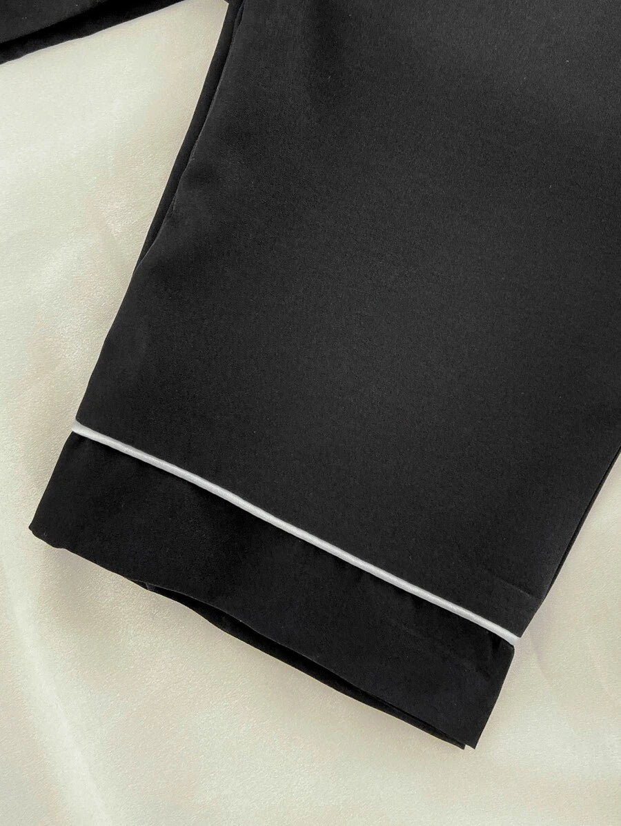 Lapel Collar Binding Night Set-Soco Hoodie