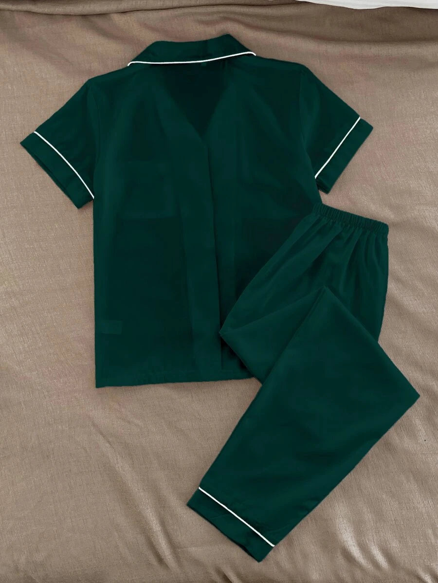 Lapel Collar Binding Night Set-Soco Hoodie