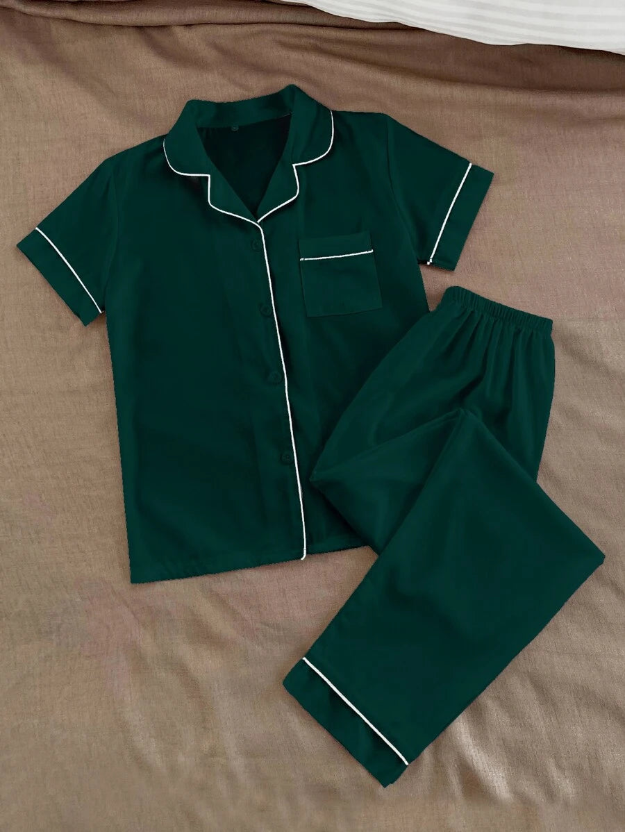 Lapel Collar Binding Night Set-Soco Hoodie