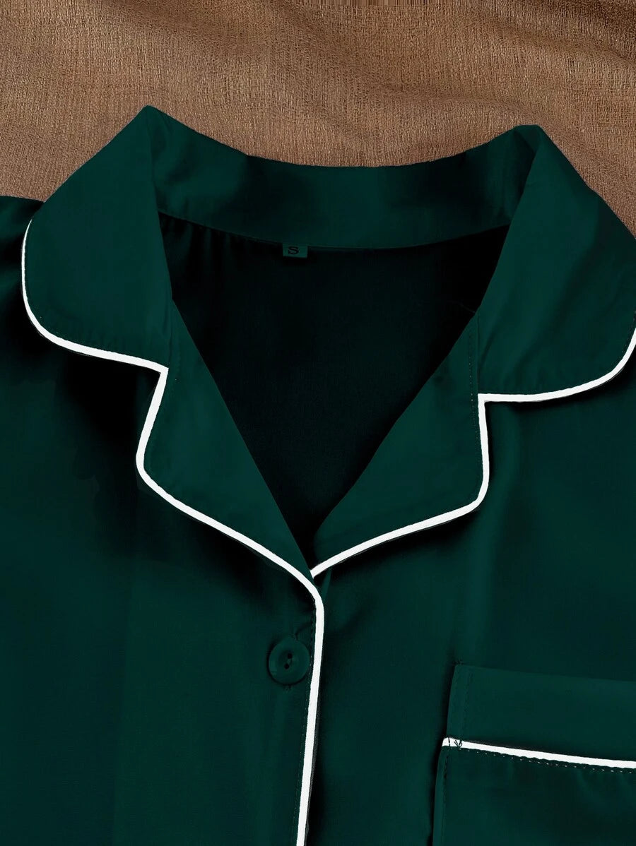 Lapel Collar Binding Night Set-Soco Hoodie