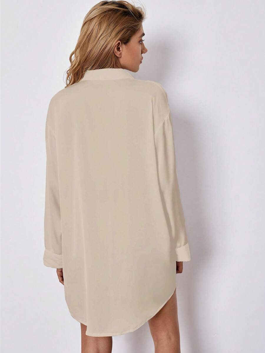 Lapel Collar Satin Nightdress-Soco Hoodie