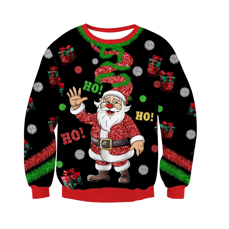 Laughing Santa With Gift Themed Christmas Sweatshirt 6XL
