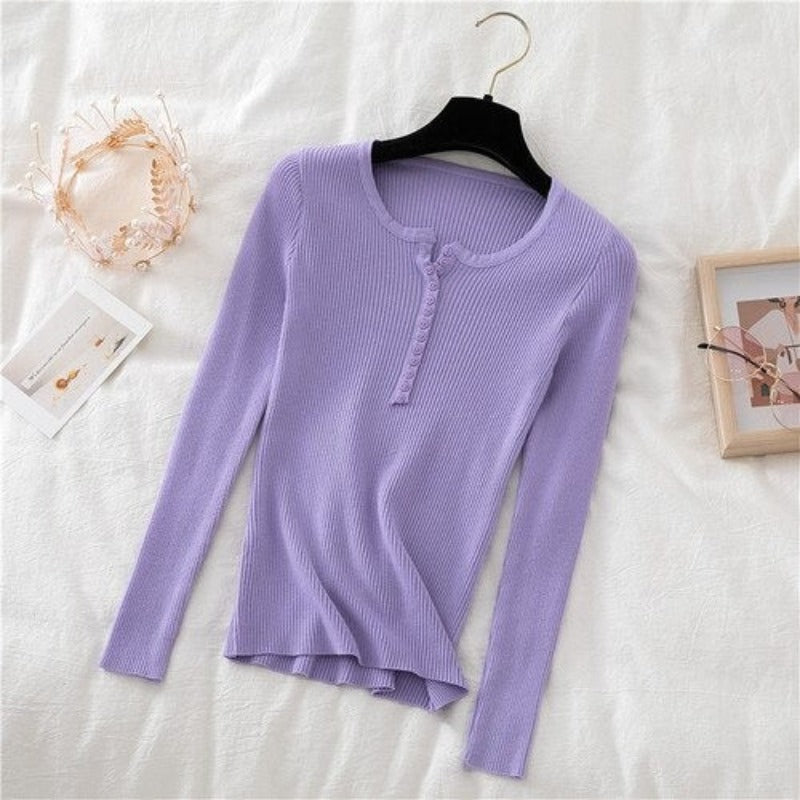 V-Neck Knitted Thin Long Sleeves Pullover For Women-Soco Hoodie
