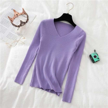 Woolen V-Neck Long-Sleeved Knitted Pullover For Women-Soco Hoodie