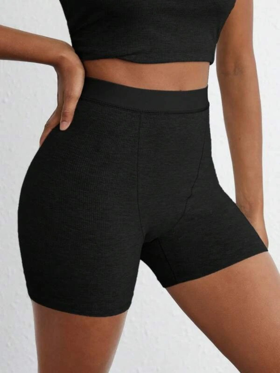 Solid Ribbed Knit Lounge Shorts-Soco Hoodie