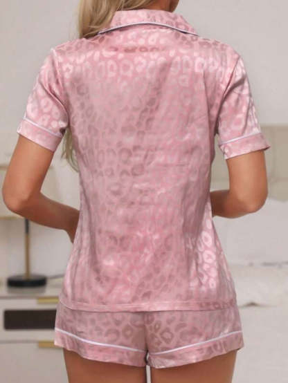 Leopard Jacquard Contrast Piping Satin Shorts Set-Soco Hoodie