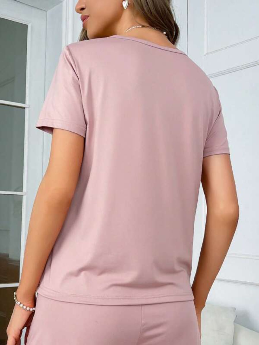 Letter And Floral Print Sleep Top-Soco Hoodie