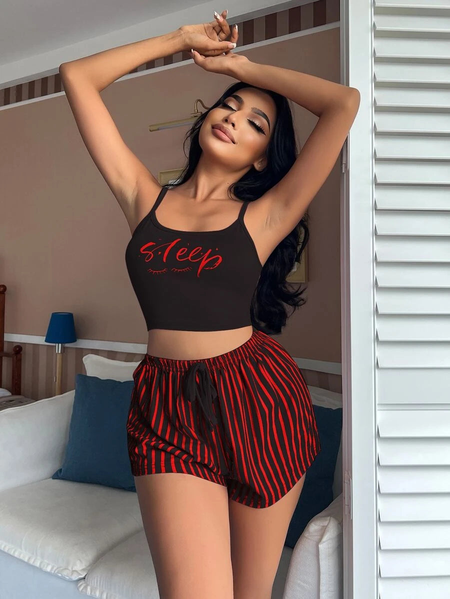 Letter And Striped Print Tie Set-Soco Hoodie