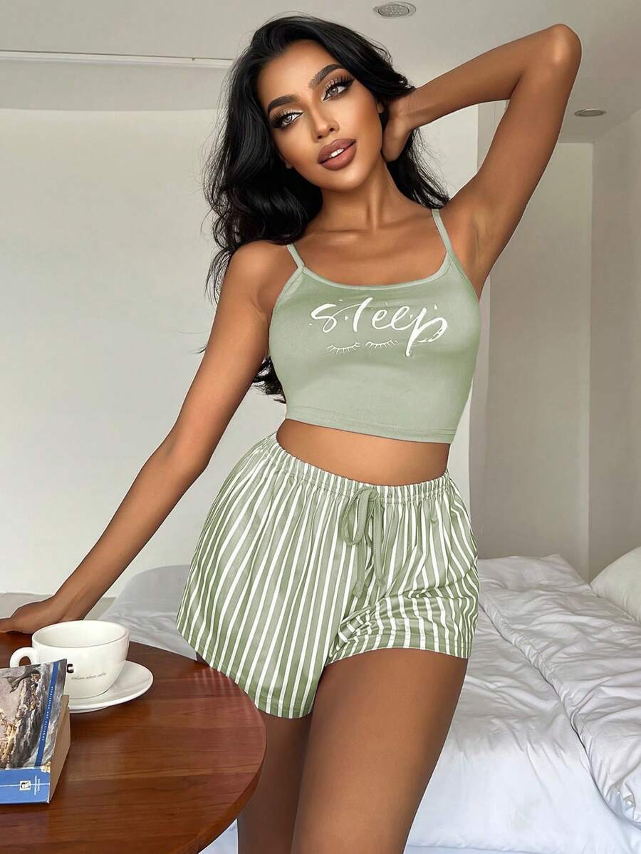 Letter And Striped Print Tie Set-Soco Hoodie