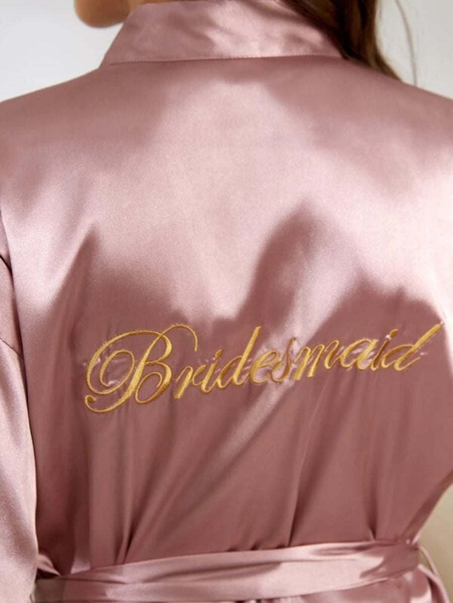 Letter Embroidered Belted Satin Bridesmaid Robe-Soco Hoodie