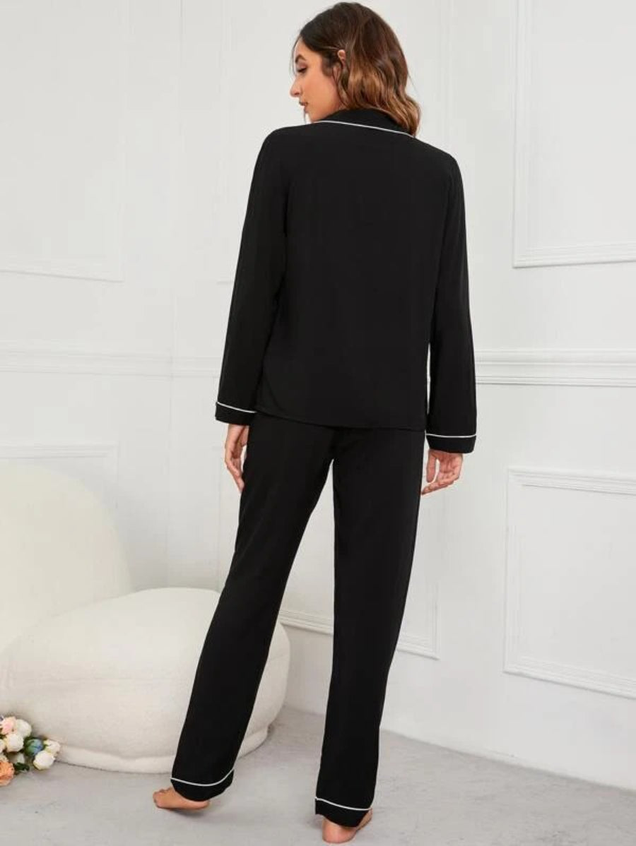 Letter Embroidery Patched Pocket Contrast Piping Pant Set-Soco Hoodie