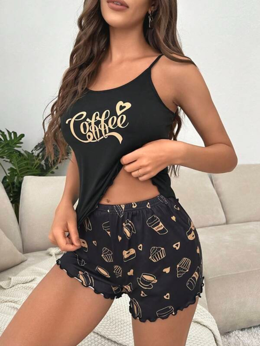 Letter Graphic Cami Top And Shorts Set-Soco Hoodie
