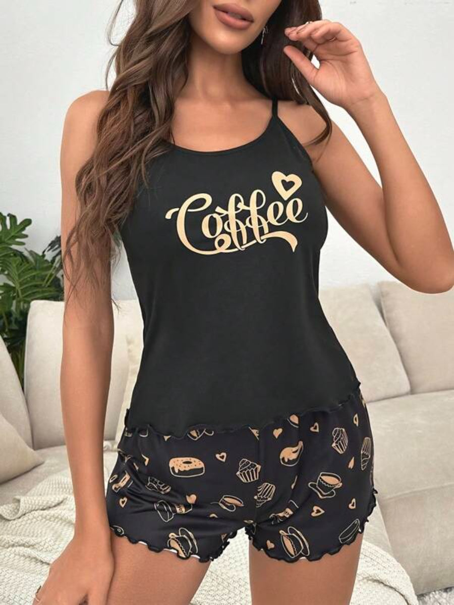 Letter Graphic Cami Top And Shorts Set-Soco Hoodie