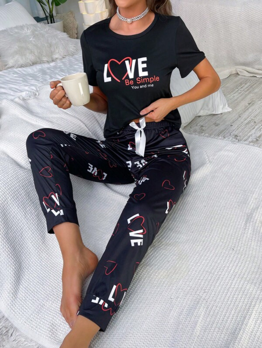 Letter Graphic Print Pant Set-Soco Hoodie