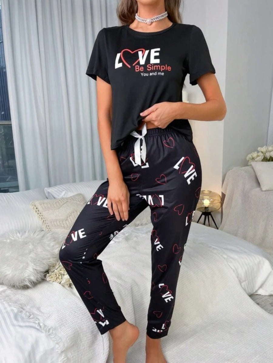 Letter Graphic Print Pant Set-Soco Hoodie