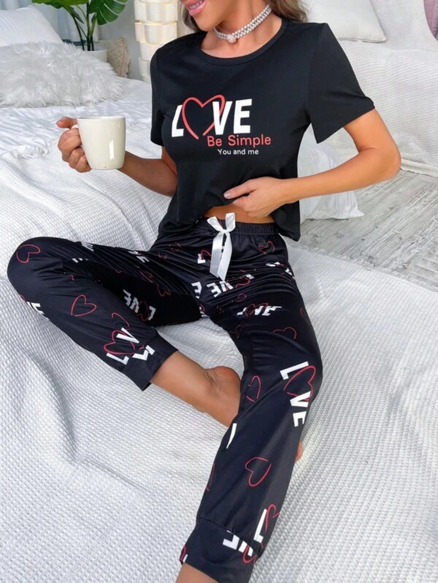 Letter Graphic Print Pant Set-Soco Hoodie