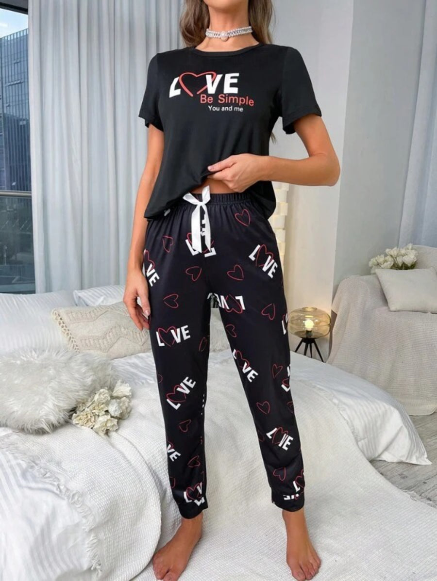 Letter Graphic Print Pant Set-Soco Hoodie