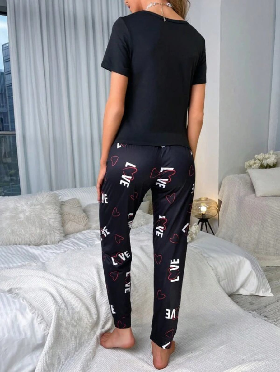Letter Graphic Print Pant Set-Soco Hoodie