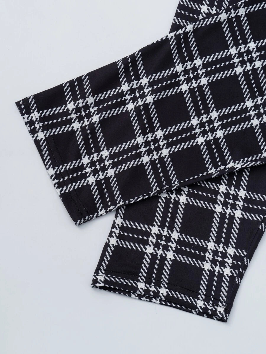 Casual Letter Graphic Tee And Plaid Pants Pajama Set-Soco Hoodie