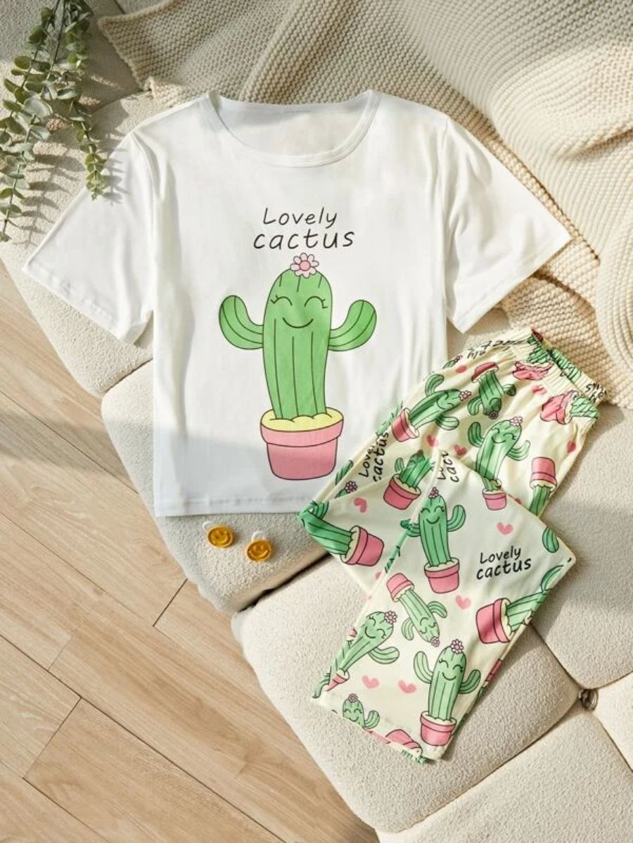 Letter Graphic Tee And Striped Pants Set-Soco Hoodie