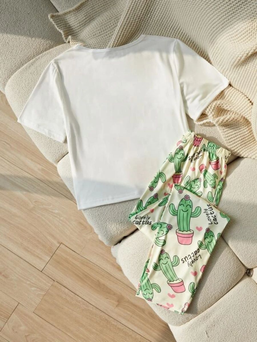 Letter Graphic Tee And Striped Pants Set-Soco Hoodie