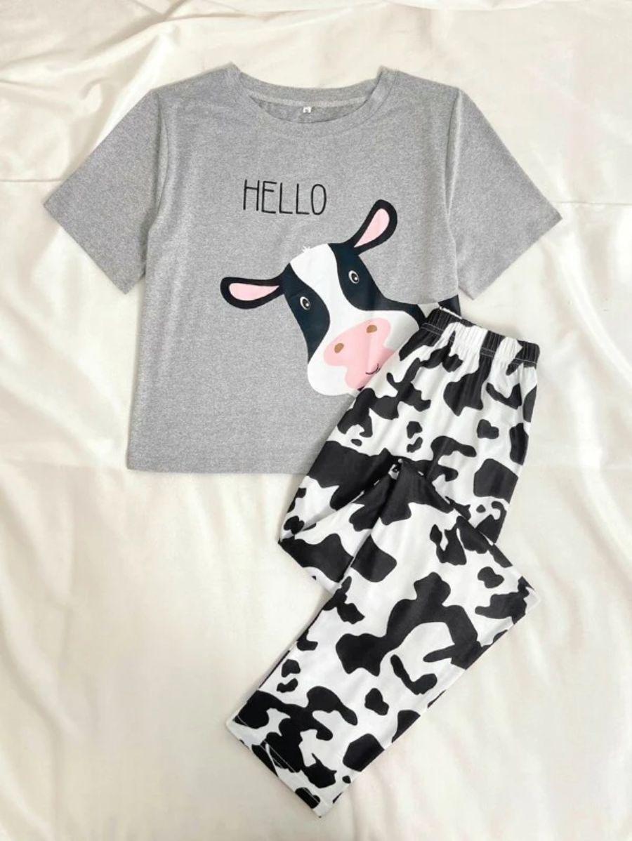 Letter Graphic Tee And Striped Pants Set-Soco Hoodie