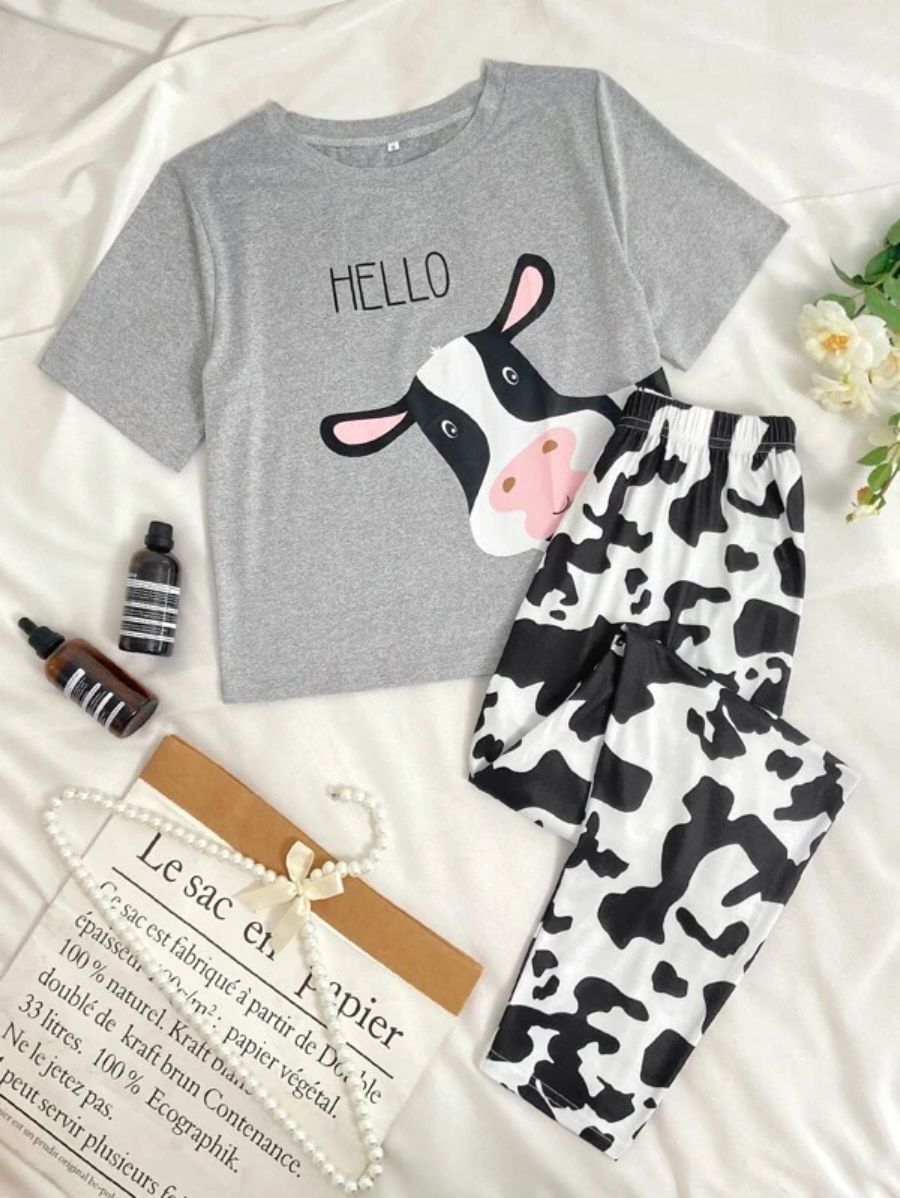 Letter Graphic Tee And Striped Pants Set-Soco Hoodie
