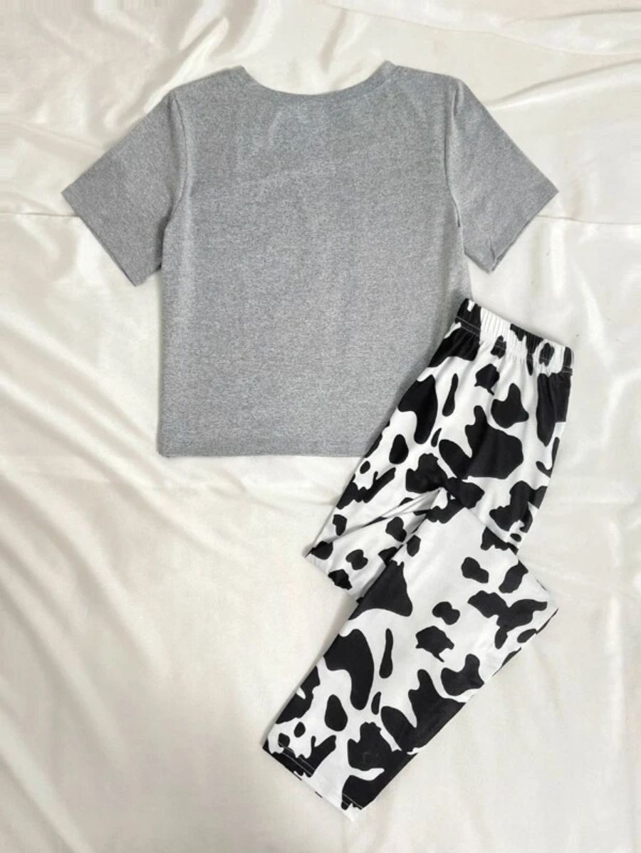 Letter Graphic Tee And Striped Pants Set-Soco Hoodie