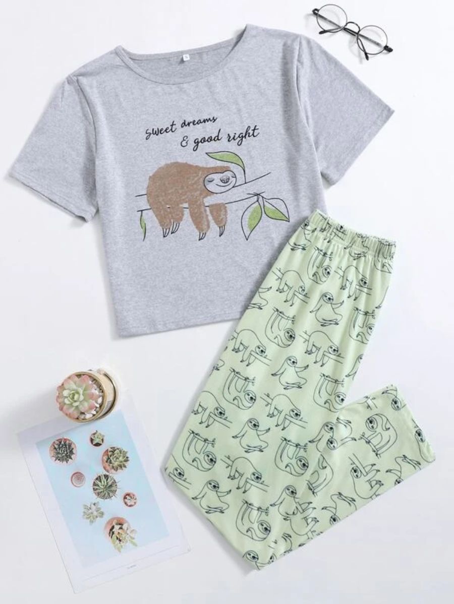 Letter Graphic Tee And Striped Pants Set-Soco Hoodie