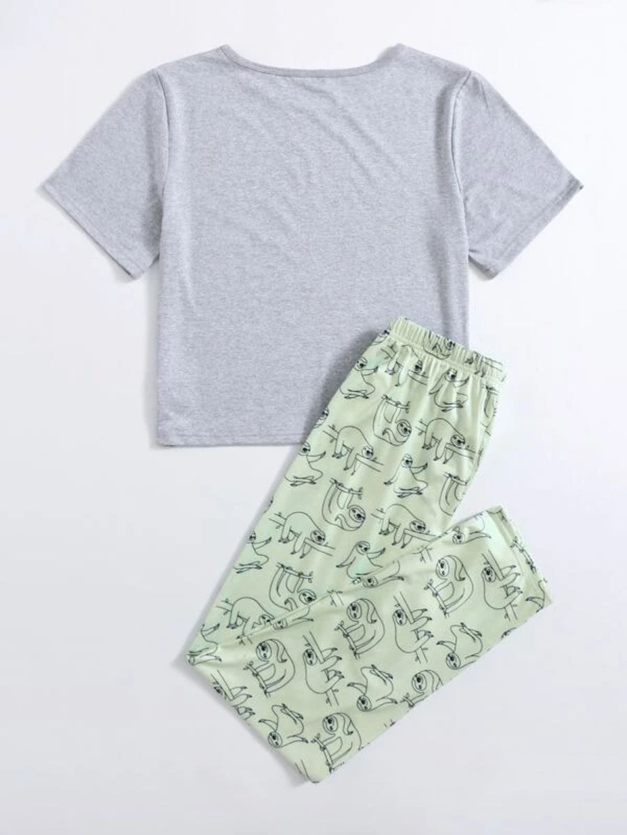 Letter Graphic Tee And Striped Pants Set-Soco Hoodie