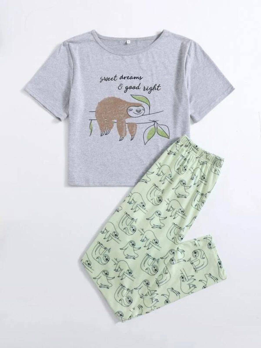 Letter Graphic Tee And Striped Pants Set-Soco Hoodie