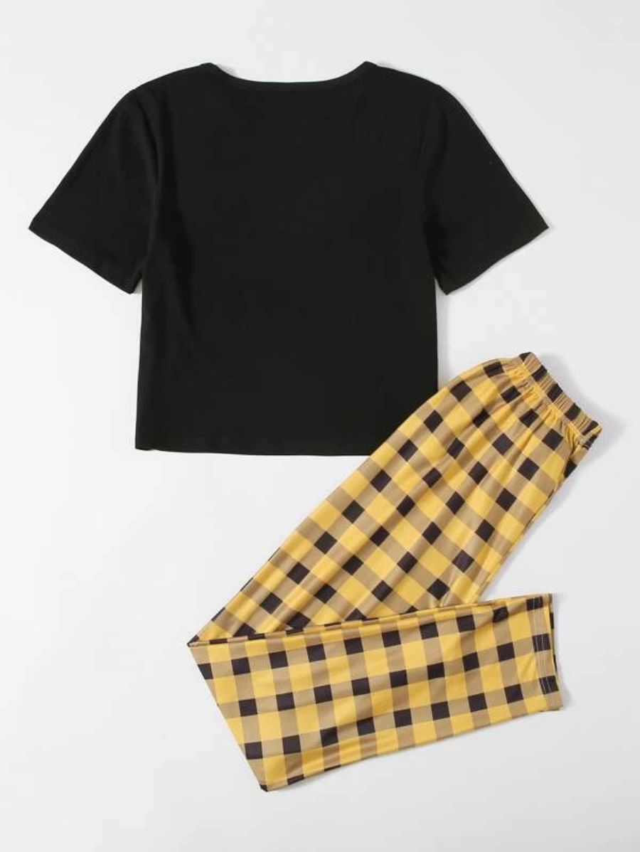 Letter Graphic Tee And Striped Pants Set-Soco Hoodie