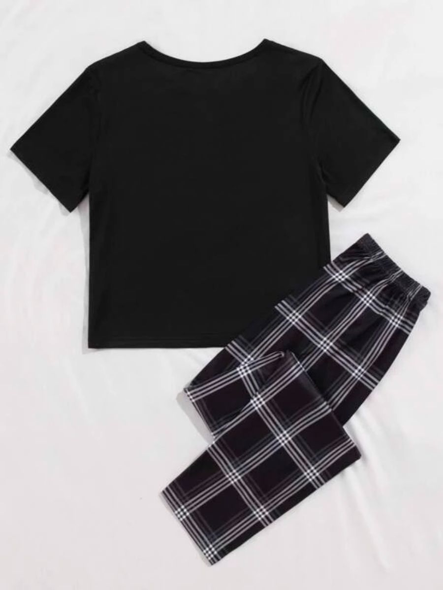 Letter Graphic Tee And Striped Pants Set-Soco Hoodie