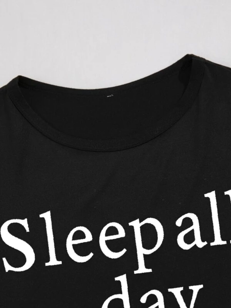 Letter Graphic Tee And Striped Pants Set-Soco Hoodie