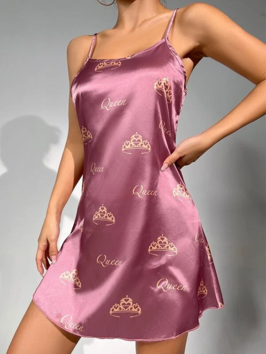 Letter Pattern Satin Cami Nightdress-Soco Hoodie