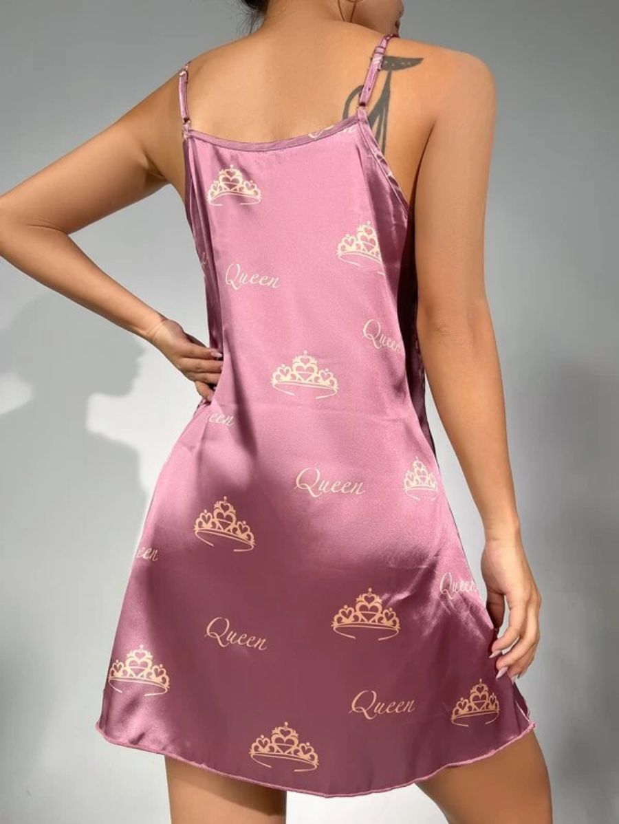 Letter Pattern Satin Cami Nightdress-Soco Hoodie