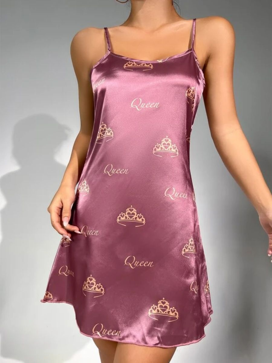 Letter Pattern Satin Cami Nightdress-Soco Hoodie