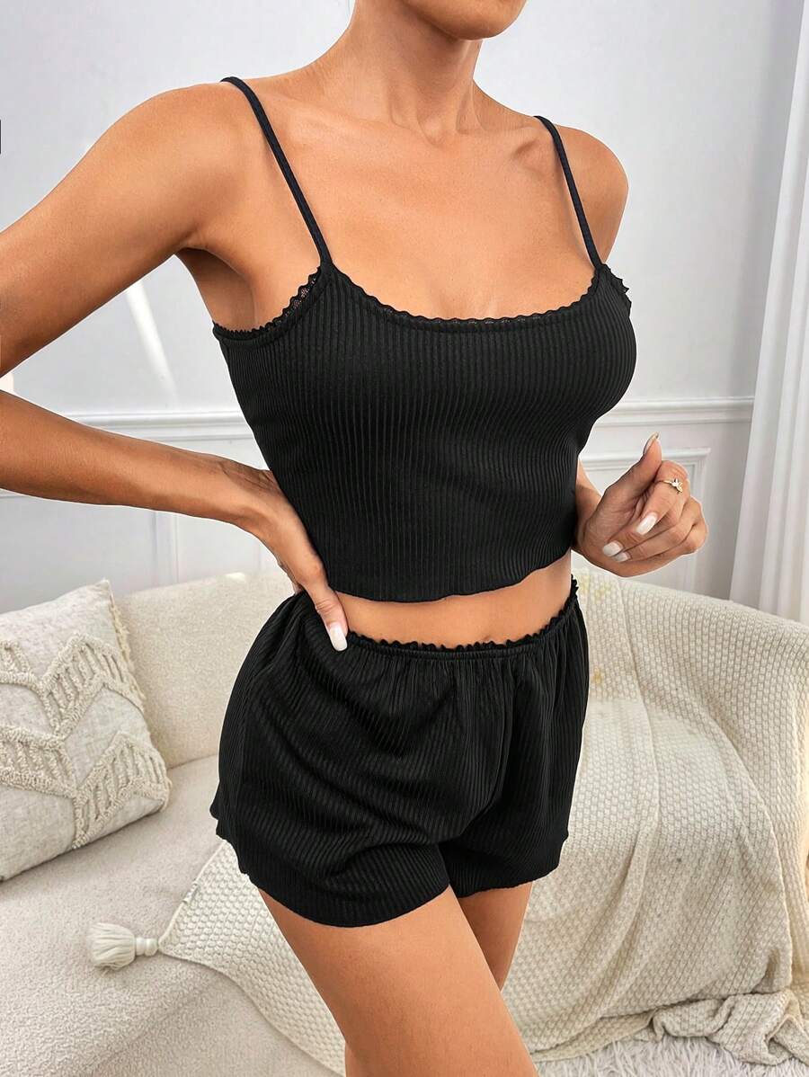 Lettuce Trim Cami Top And Shorts-Soco Hoodie