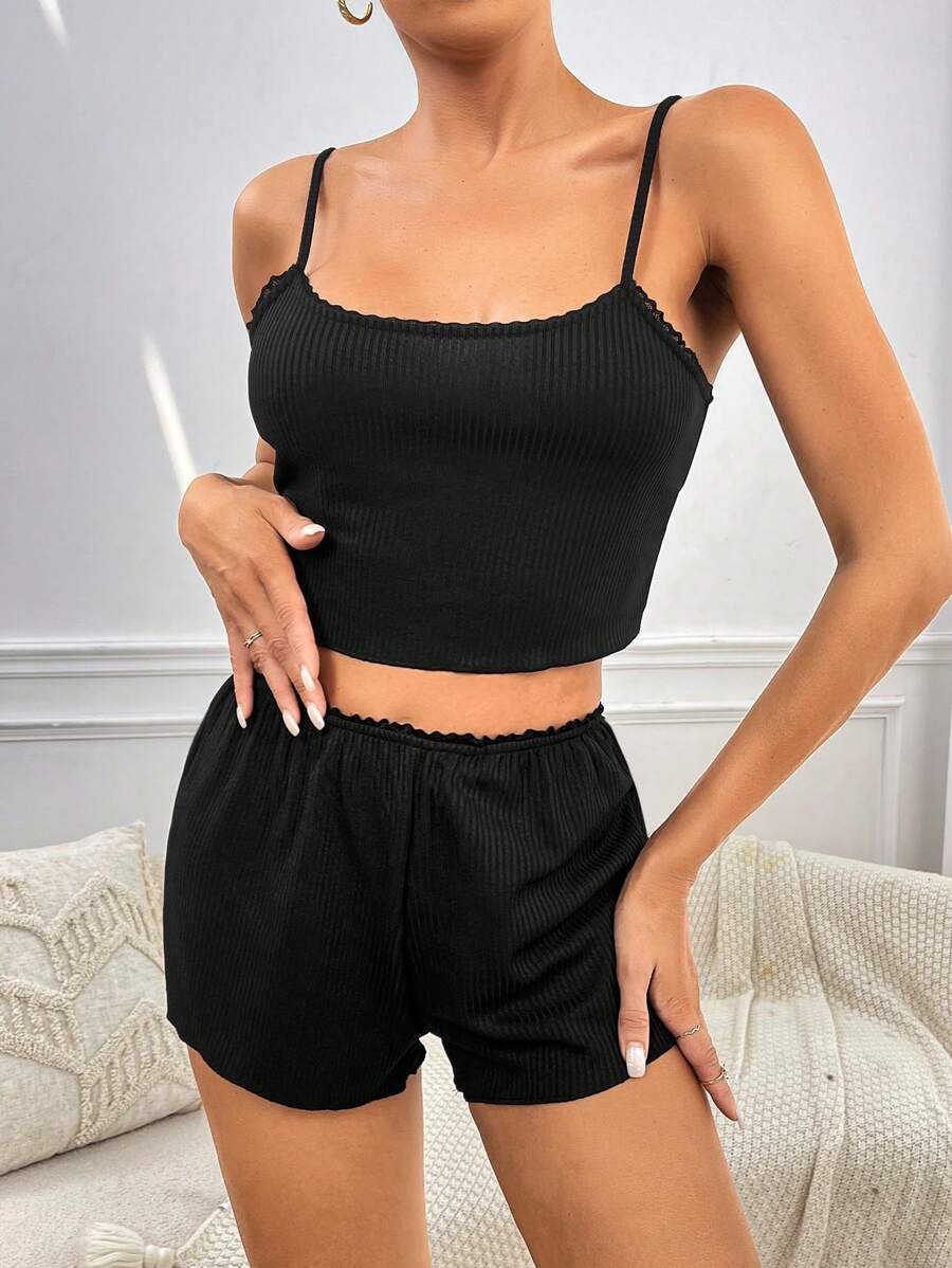 Lettuce Trim Cami Top And Shorts-Soco Hoodie