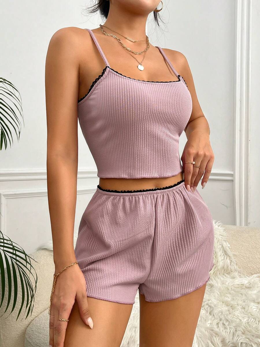 Lettuce Trim Cami Top And Shorts-Soco Hoodie