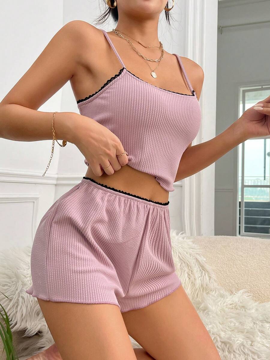 Lettuce Trim Cami Top And Shorts-Soco Hoodie