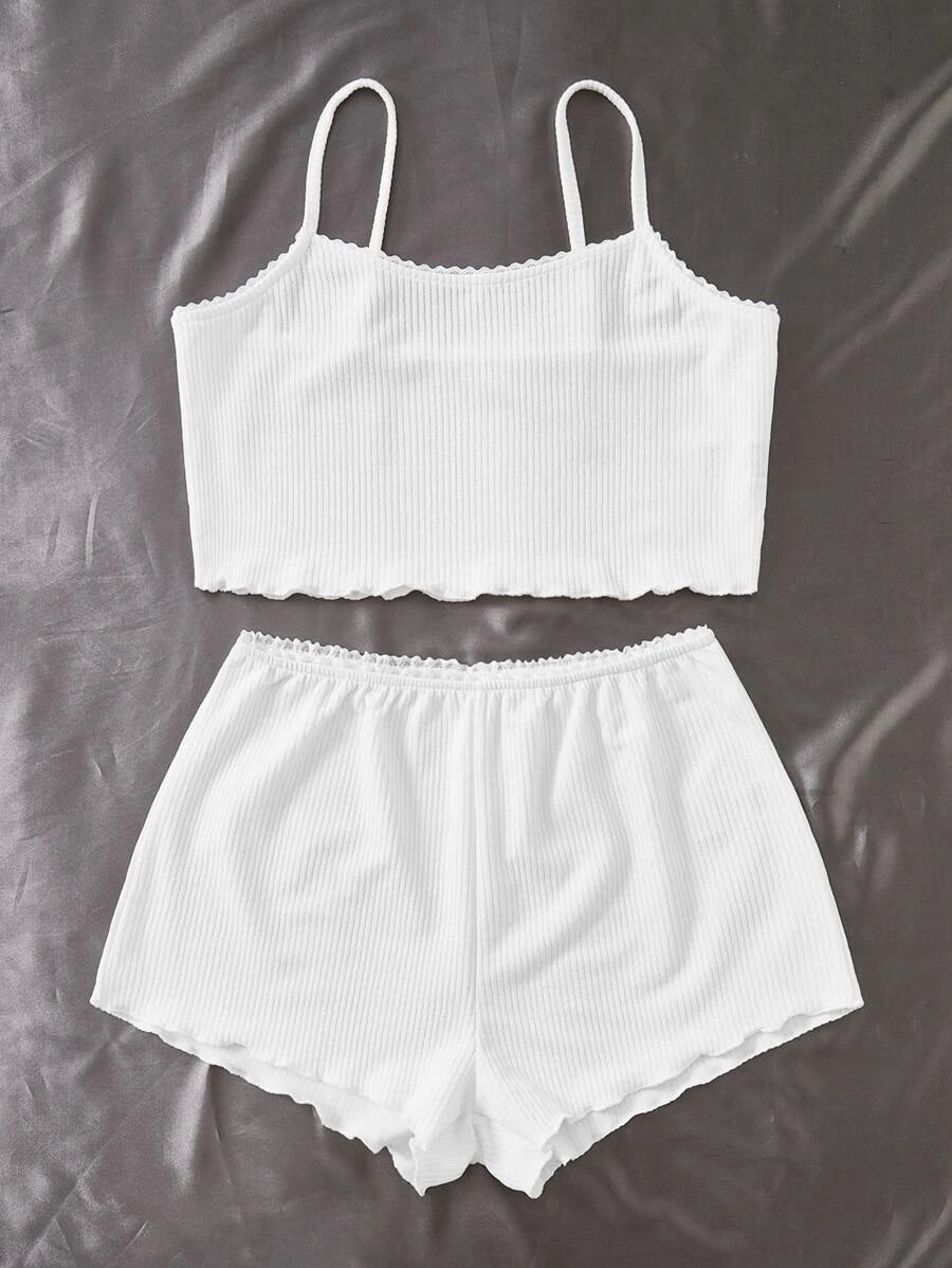 Lettuce Trim Cami Top And Shorts-Soco Hoodie