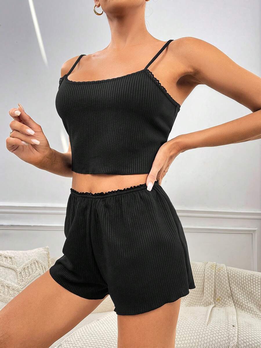 Lettuce Trim Cami Top And Shorts-Soco Hoodie
