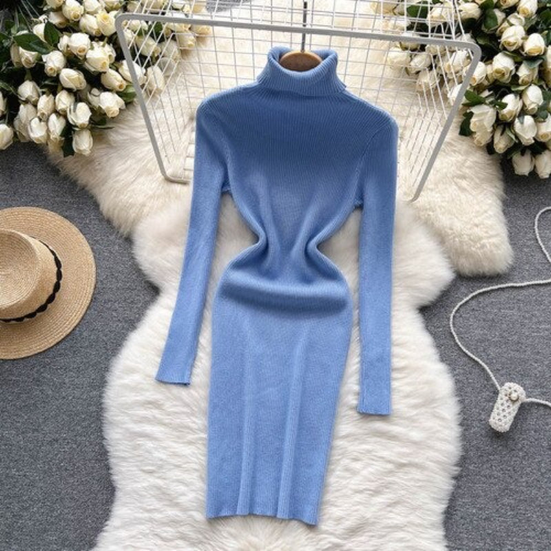 Long Sleeves Turtleneck Sheath Sweater Dress For Women-Soco Hoodie